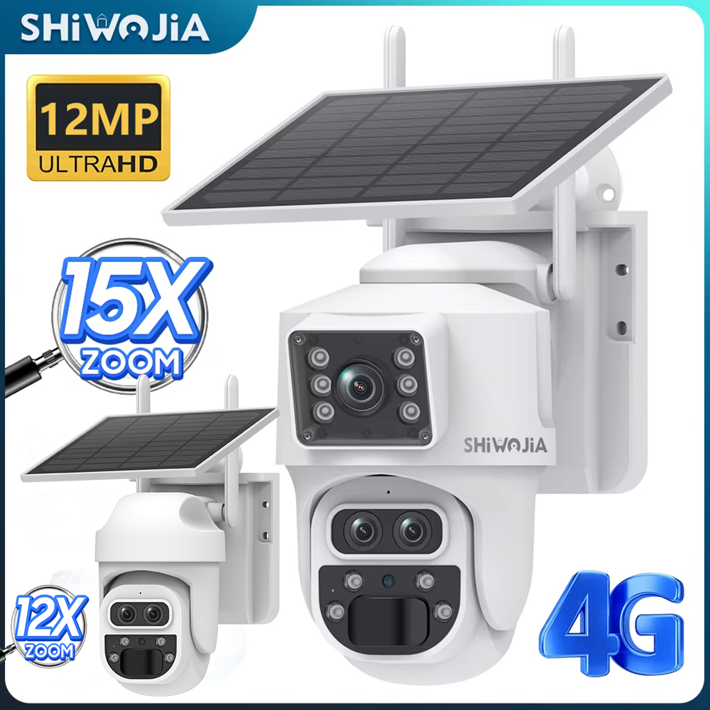 Solar Security Camera Light - SHIWOJIA 12MP 6K 15X Zoom Güneş