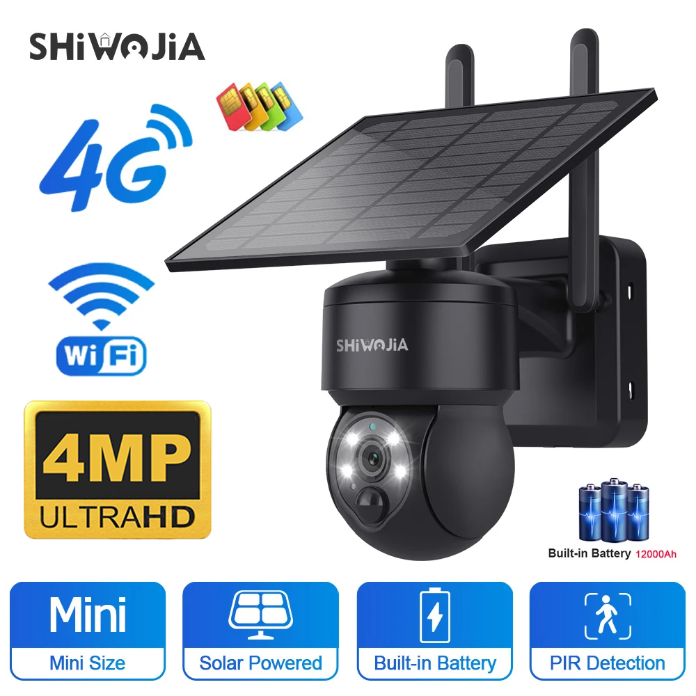 Solar Security Camera Light - SHIWOJIA WIFI Kablosuz PTZ Güneş Kamerası