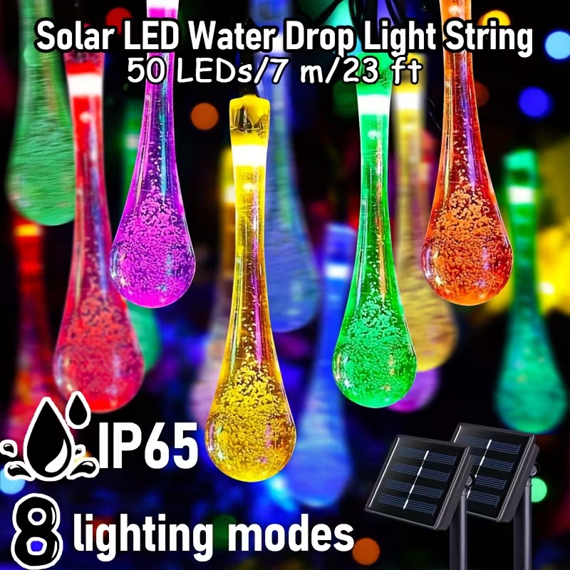 Solar String Lights Outdoor 20M - Dış Mekan Güneş Enerjili Yağmur Damlası