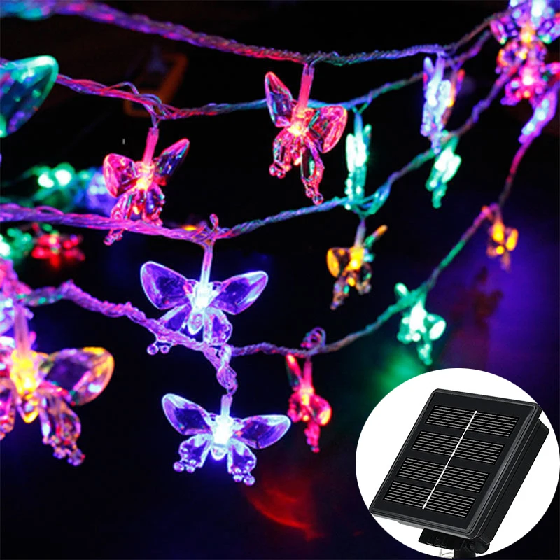 Solar String Lights Outdoor 20M - Kristal kelebek açık güneş dize işıklar