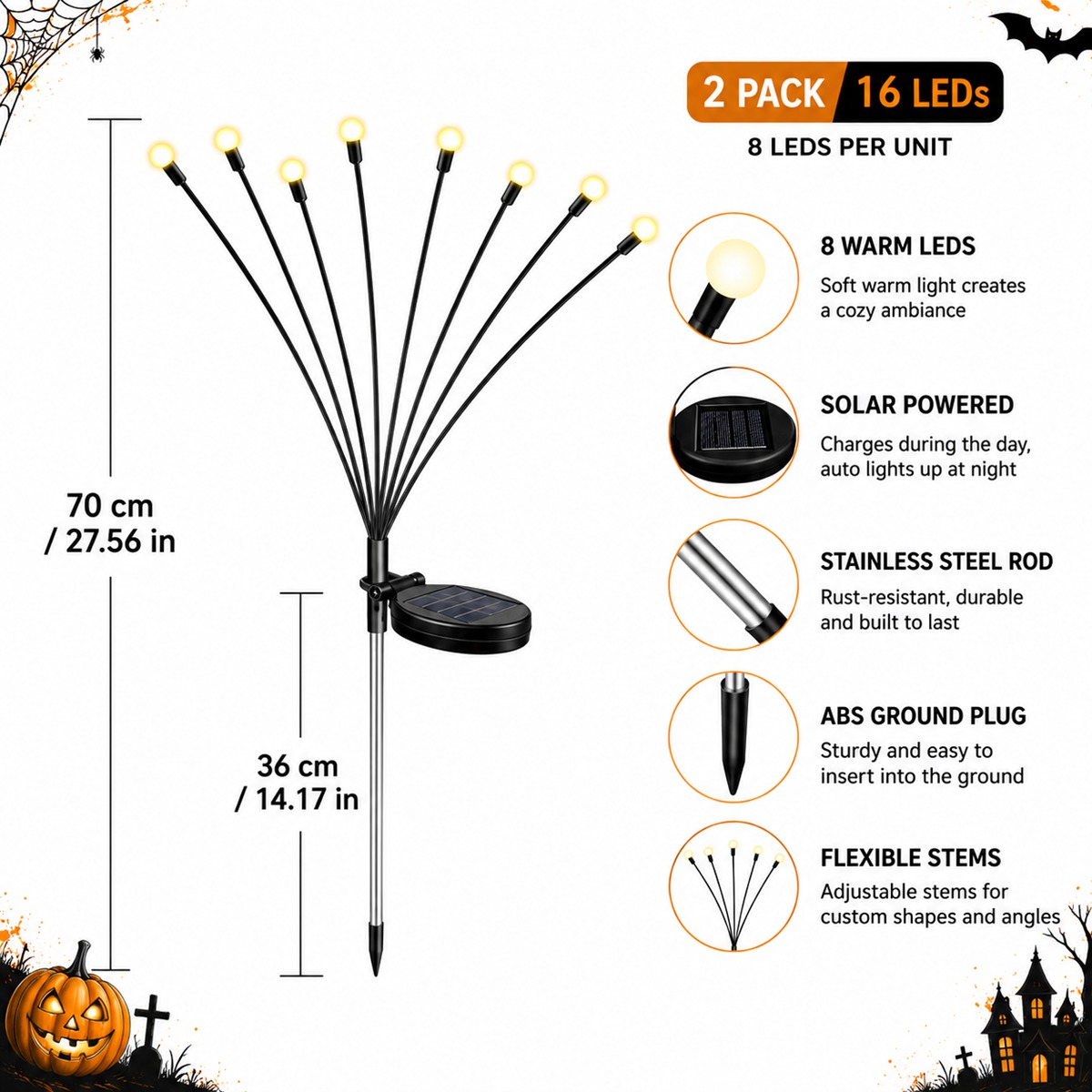 2'li Paket Cadılar Bayramı Gün - Solar Pathway Lights 8 Pack incelemesi ve fiyatı