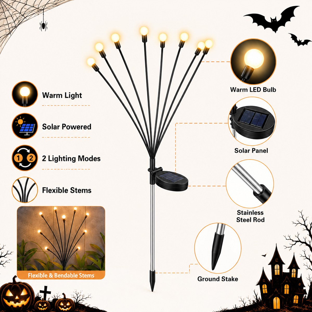 2'li Paket Cadılar Bayramı Gün - Solar Pathway Lights 8 Pack incelemesi ve fiyatı