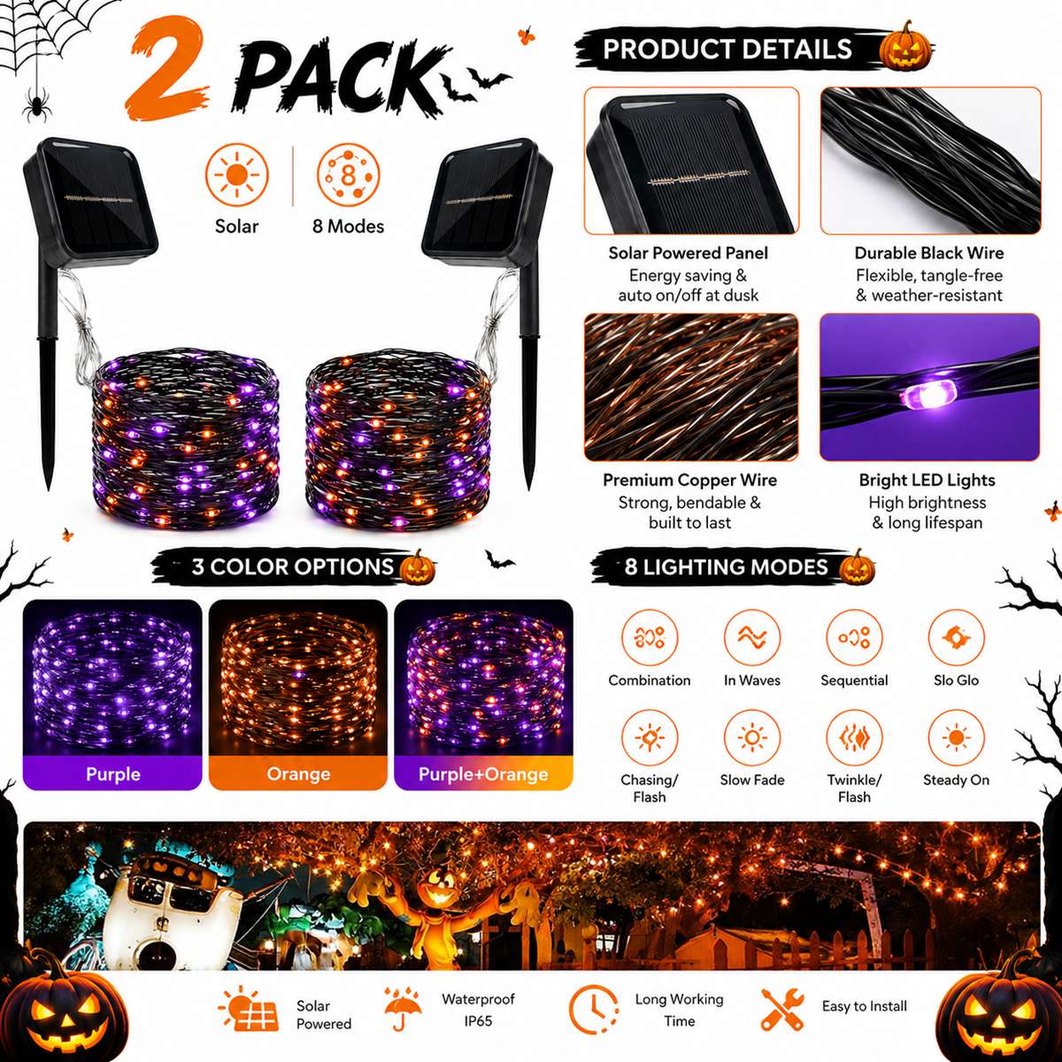 2'li Paket Cadılar Bayramı Gün - Solar Pathway Lights 8 Pack incelemesi ve fiyatı